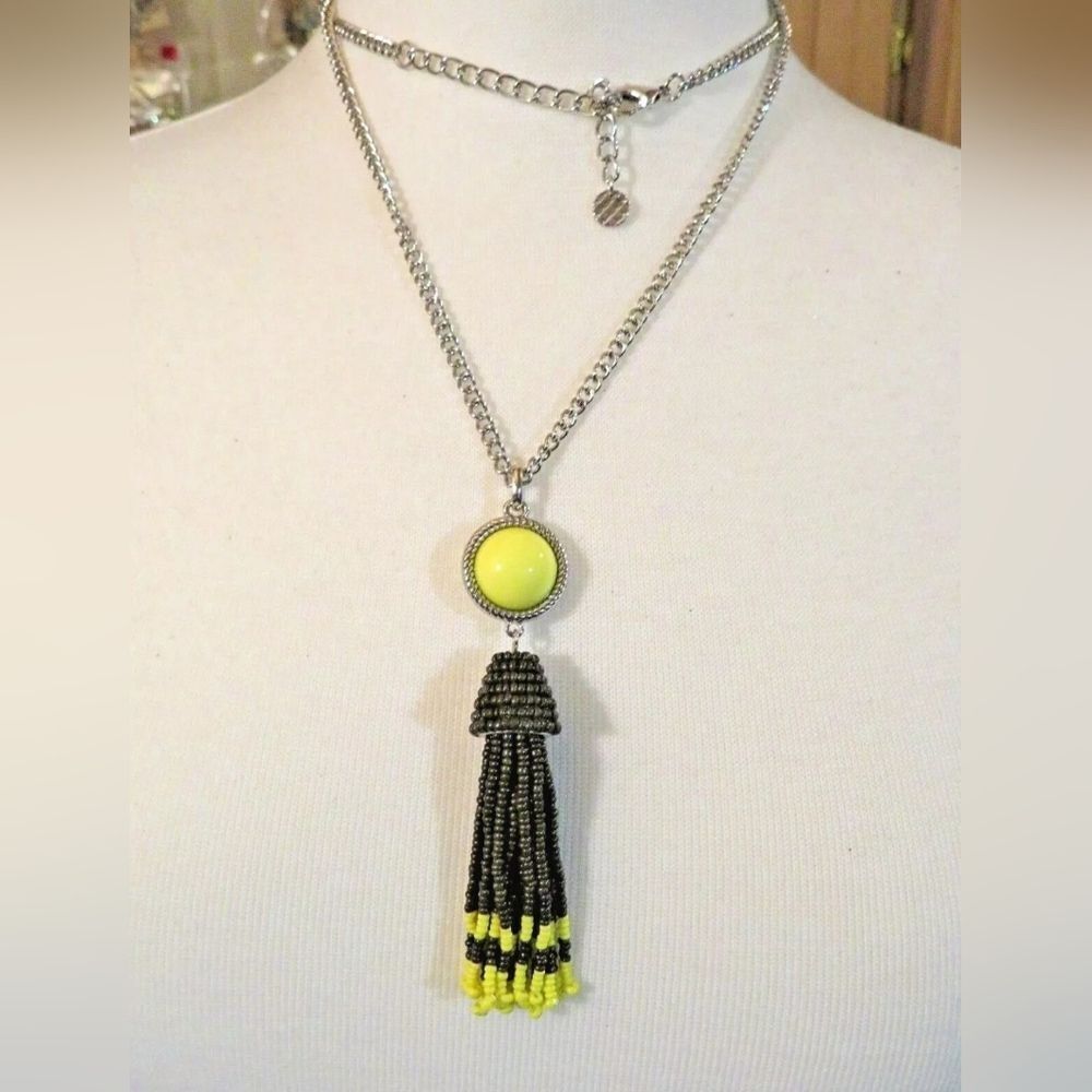 Elegant Silver and Yellow Tassel Necklace